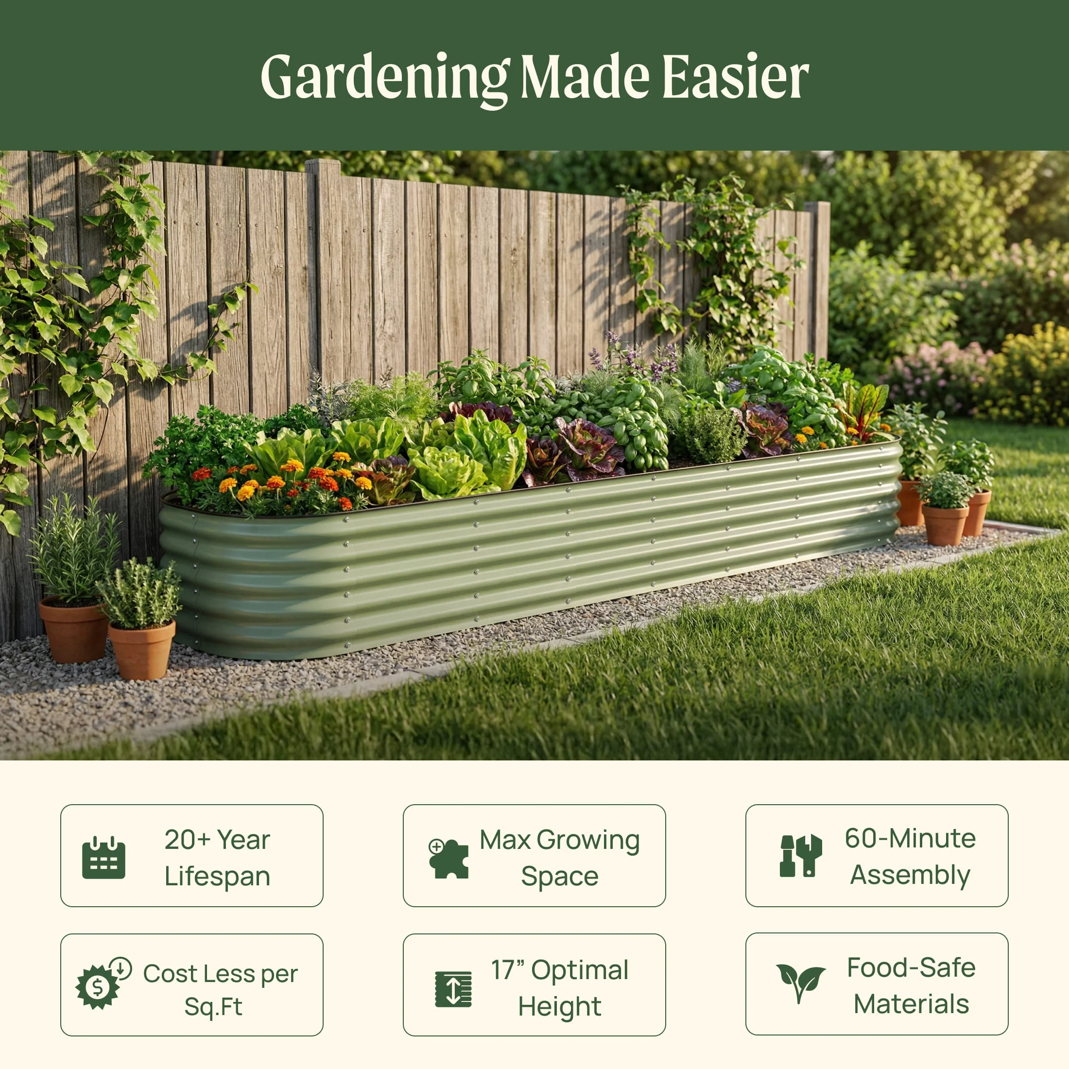 17" Tall X In 1 Giant Modular Metal Raised Garden Bed Kit - Image 17