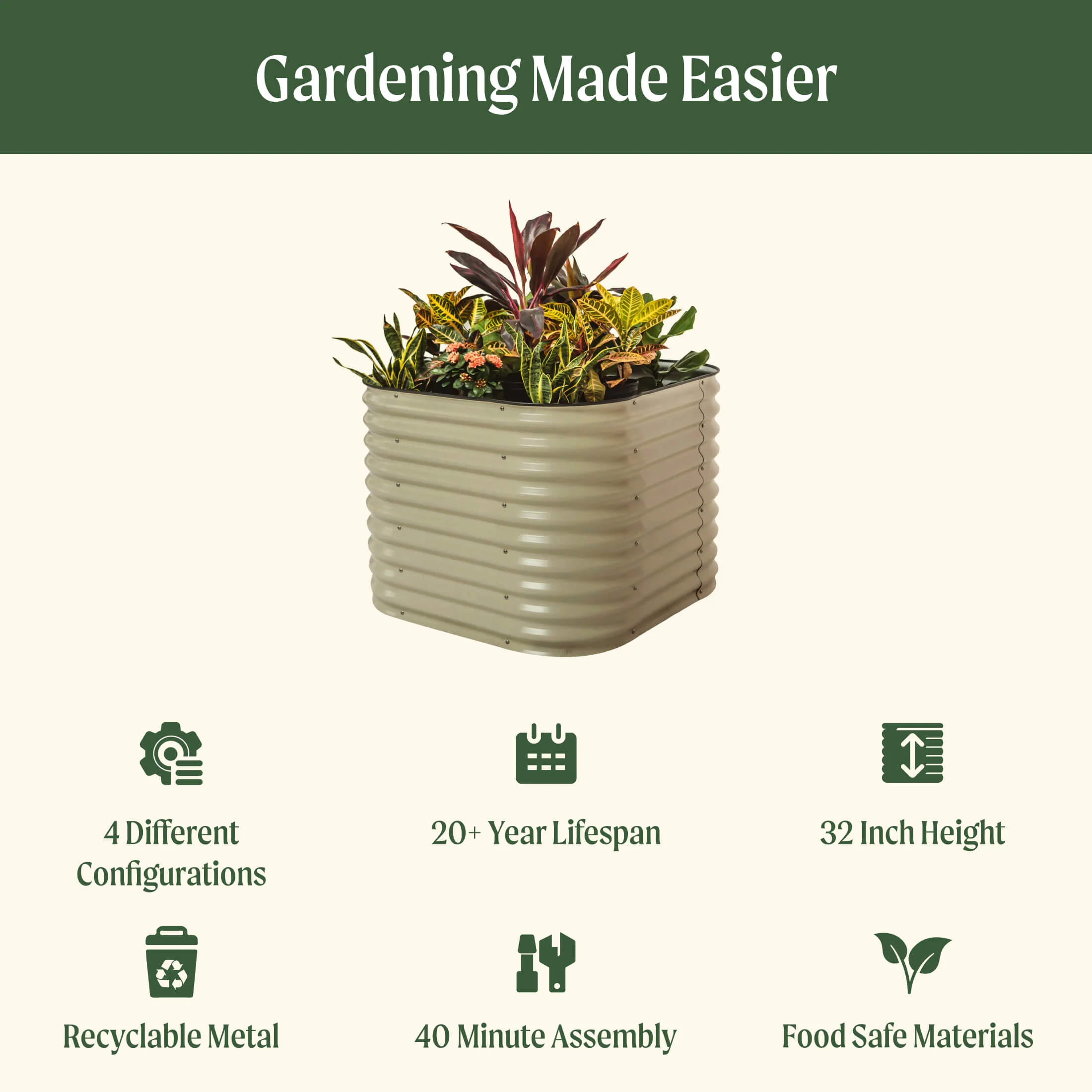 17" Tall 4 In 1 Small Modular Metal Raised Garden Bed Kit - Image 13