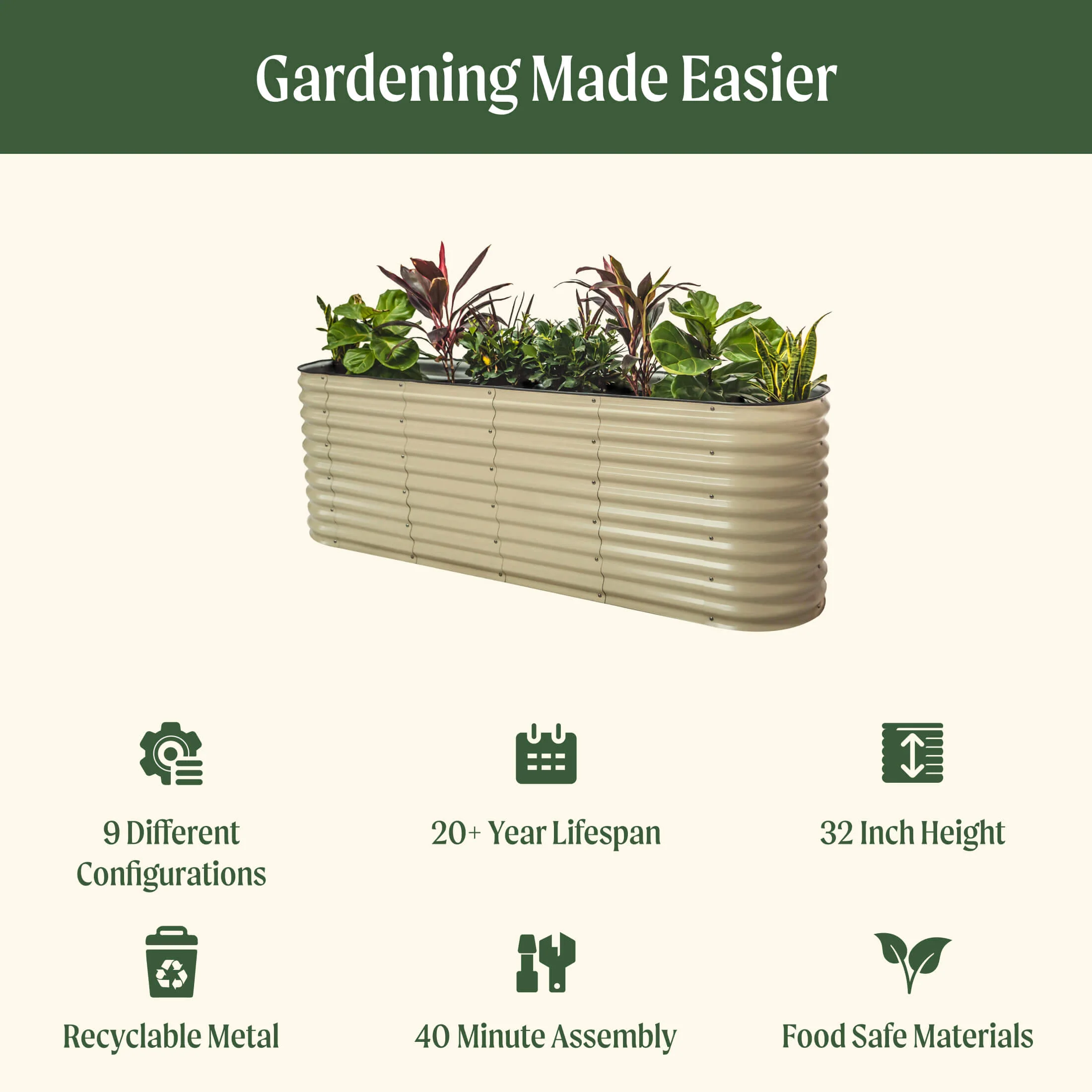 17" Tall 9 In 1 Large Modular Metal Raised Garden Bed Kit - Image 12