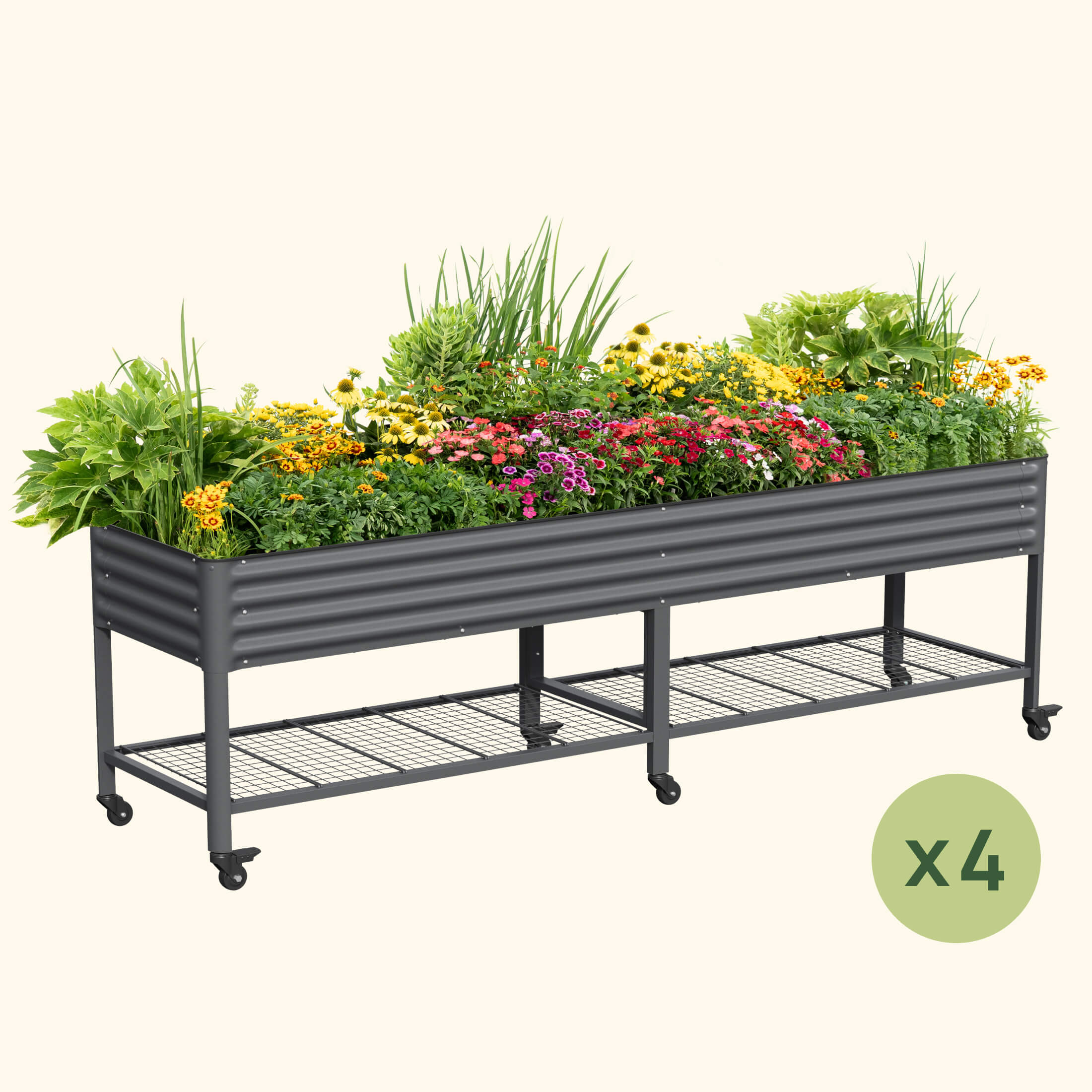4-Pack Elevated Garden Bed - Jumbo Series 2.5' × 10' Wheels Included - Image 3