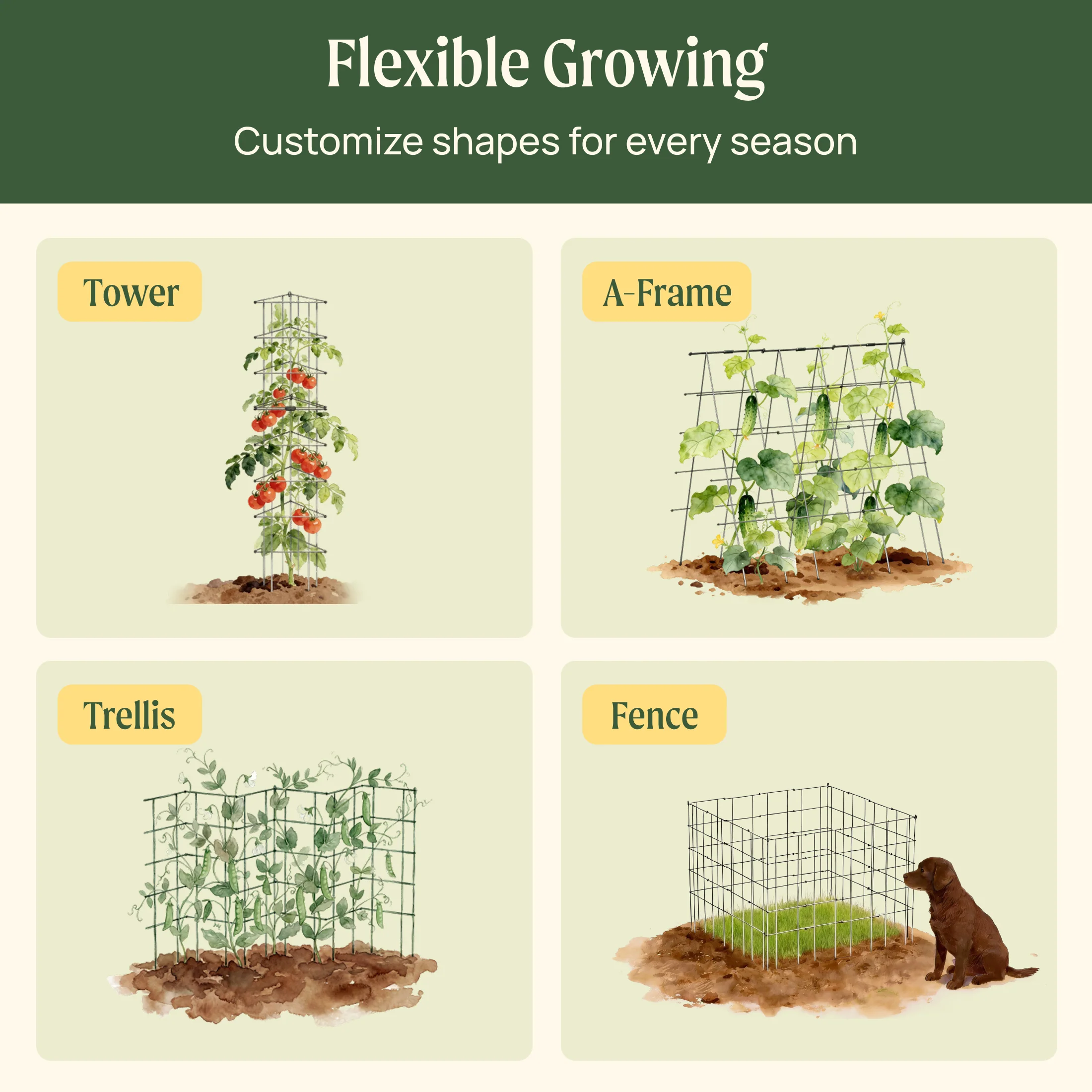FlexGrow™ Modular 3-Panel Tomato Cage System - 14.5" - Image 4